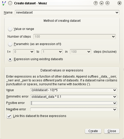 veusz copy dataset from existing file